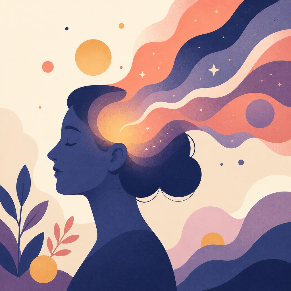 A serene profile with flowing waves representing calm and mental clarity
